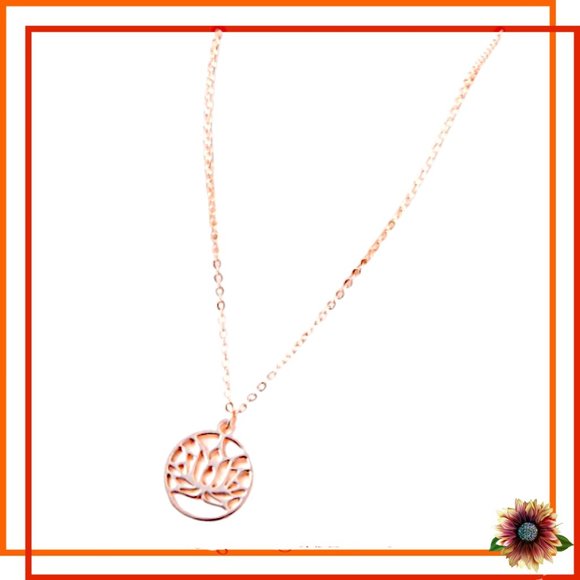 NEW ROSE GOLD TONE LOTUS PENDANT O CHAIN WITH 2" EXTENSION - Picture 1 of 3